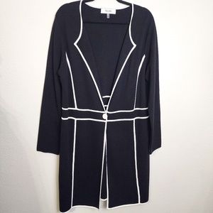 Jones Studio Size XL Elegant Black and White Duster Cardigan Cotton Blend